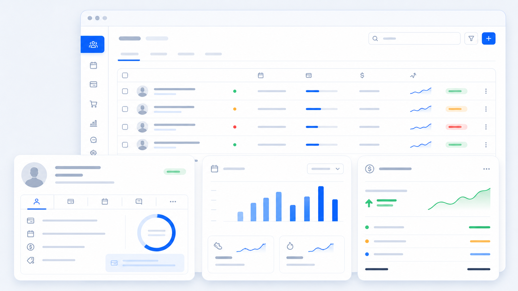 Preview of the updated Inf CRM clients section for fitness clubs