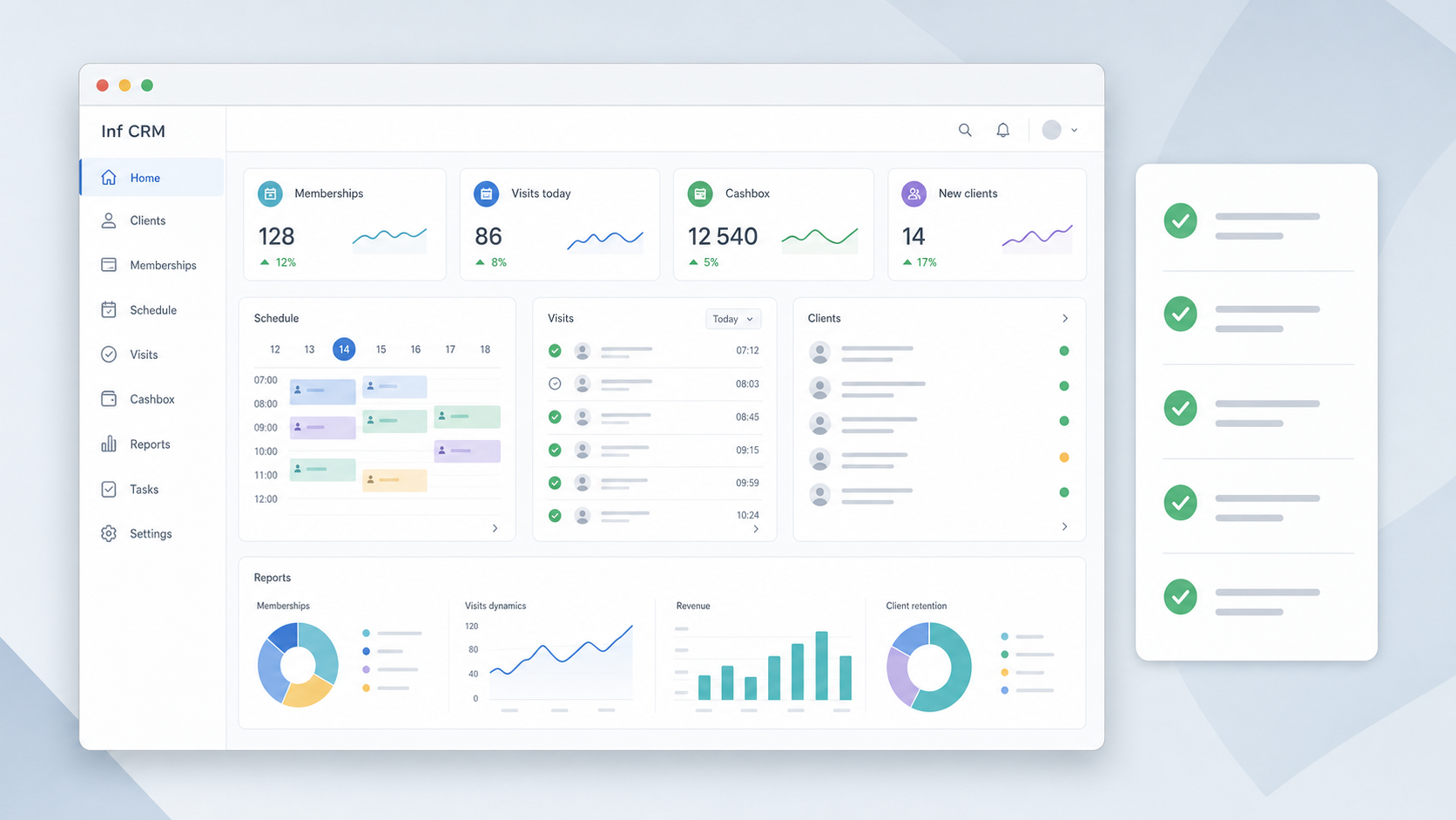 Fitness club CRM with operations modules and a selection checklist