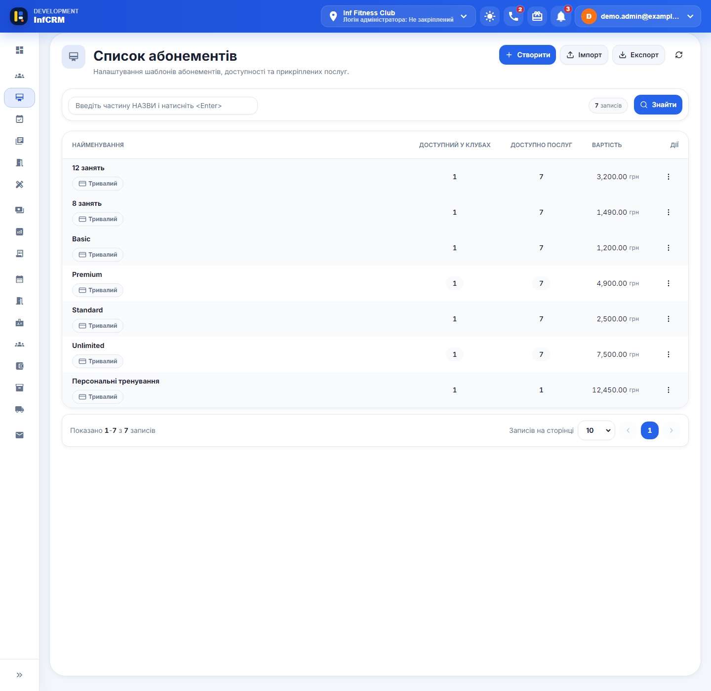 Membership template list in Inf CRM